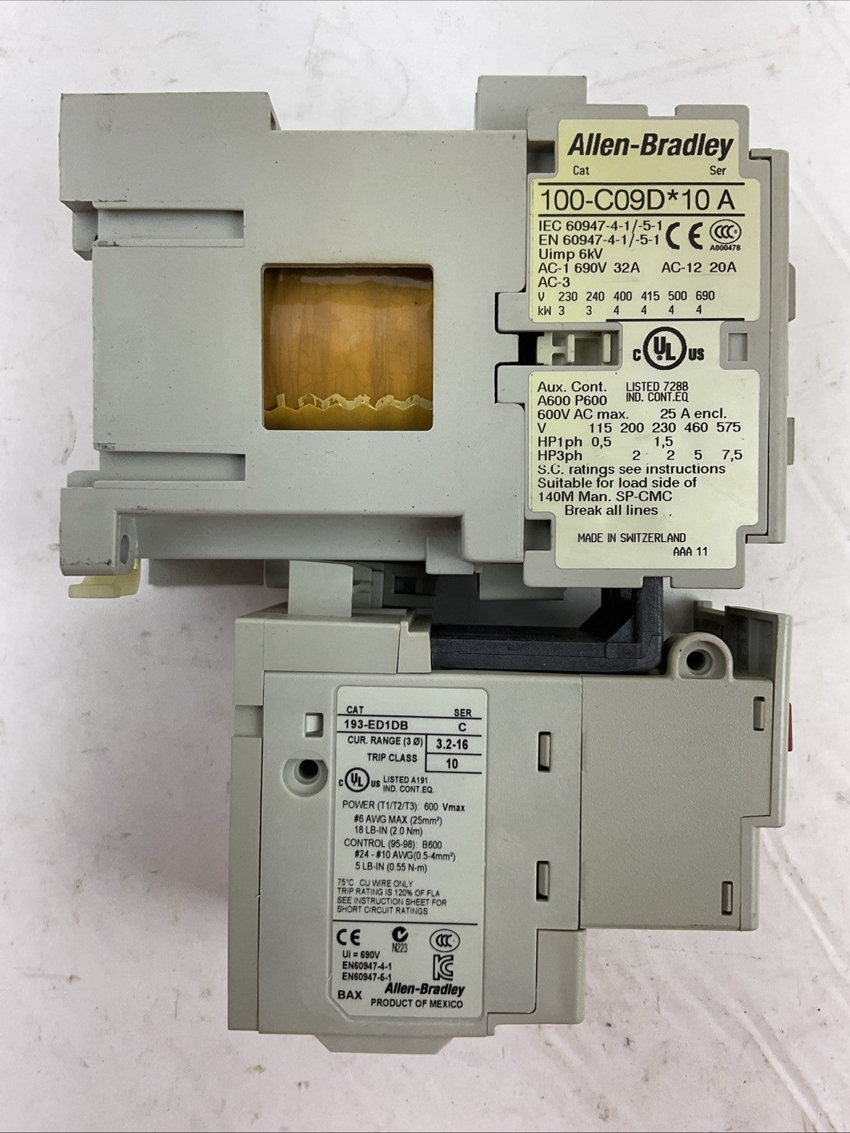 ALLEN BRADLEY STARTER (100-C09D*10 SER A COIL 24VDC + 193-ED1DB 3.2-16A SER C)