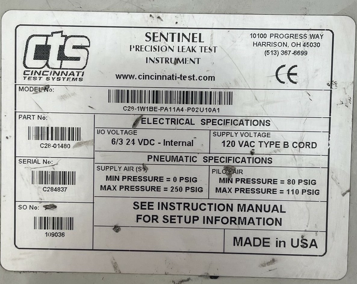 CTS CINCINNATI TEST SYSTEMS C28-1W1BE-PA11A4-P02U10A1 SUPPLY 120VAC I/O 24VDC
