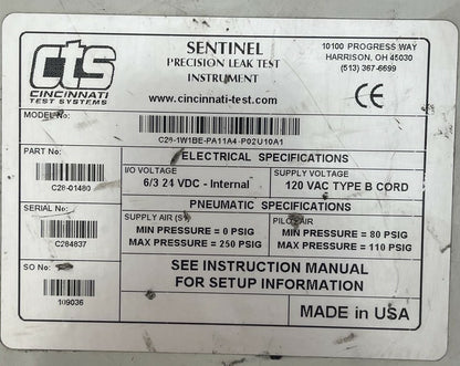 CTS CINCINNATI TEST SYSTEMS C28-1W1BE-PA11A4-P02U10A1 SUPPLY 120VAC I/O 24VDC
