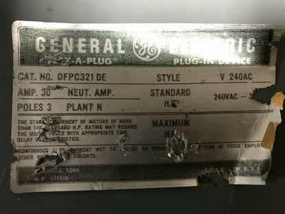 General Electric DFPC321DE 240 Volt 30 Amp 3 POLE Fusible Bus Plug