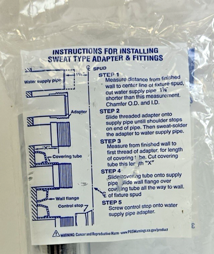 SLOAN H-634-AA SWEAT SOLDER KIT W/6" CASING TUBE FOR 1" SUPPLY(CLOSET OR URINAL)