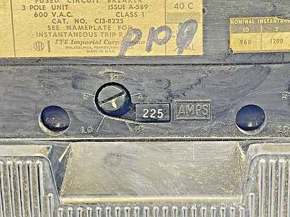 ITE / SIEMENS - CJ3-B225 - CIRCUIT BREAKER-225 AMP, 600 VAC, 3 POLE, W/225A TRIP