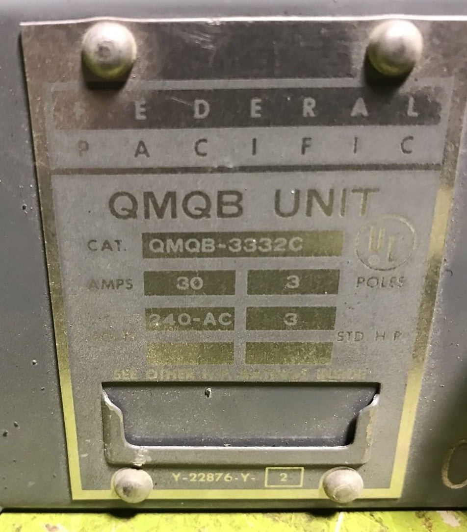 Federal Pacific QMQB-3332C Fusible Panelboard Switch w/Hardware -30 Amp 240VAC