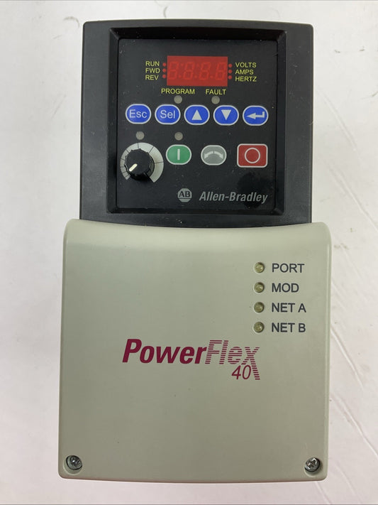 ALLEN BRADLEY 22B-D1P4N104 AC DRIVE SER A FRN 6.02 POWER FLEX 40 OUTPUT 0-460VAC