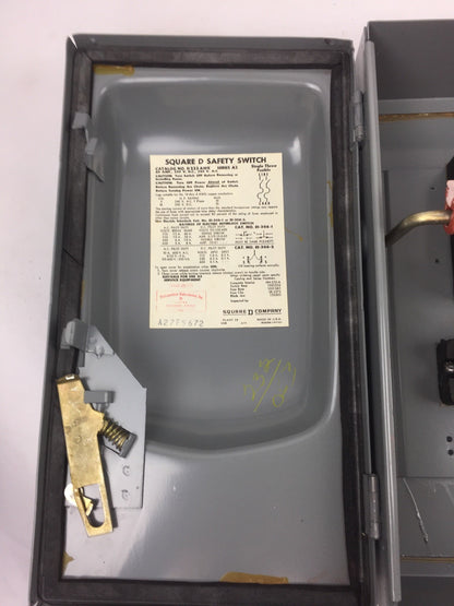 SQUARE D H-222AWK HEAVY DUTY SAFETY SWITCH 240 A.C. VOLTS 60 AMPS 250 D.C. VOLTS