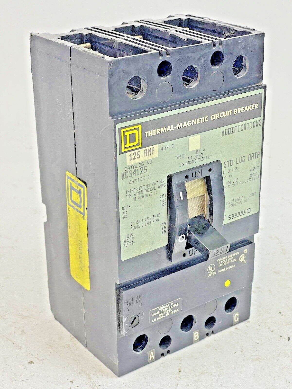 SQUARE D - KC34125 SERIES 2 - CIRCUIT BREAKER - 125 A, 480 VAC, 3 POLE