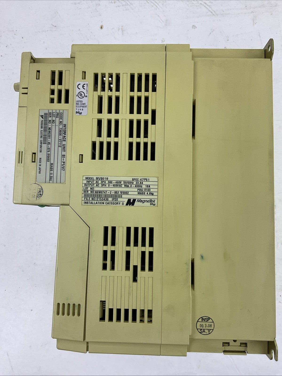 MAGNETEK MVB018 AC DRIVE SPEC:47P51 INTERFACE SI-P1/V7 DIGITAL OPERATOR JVOP-140
