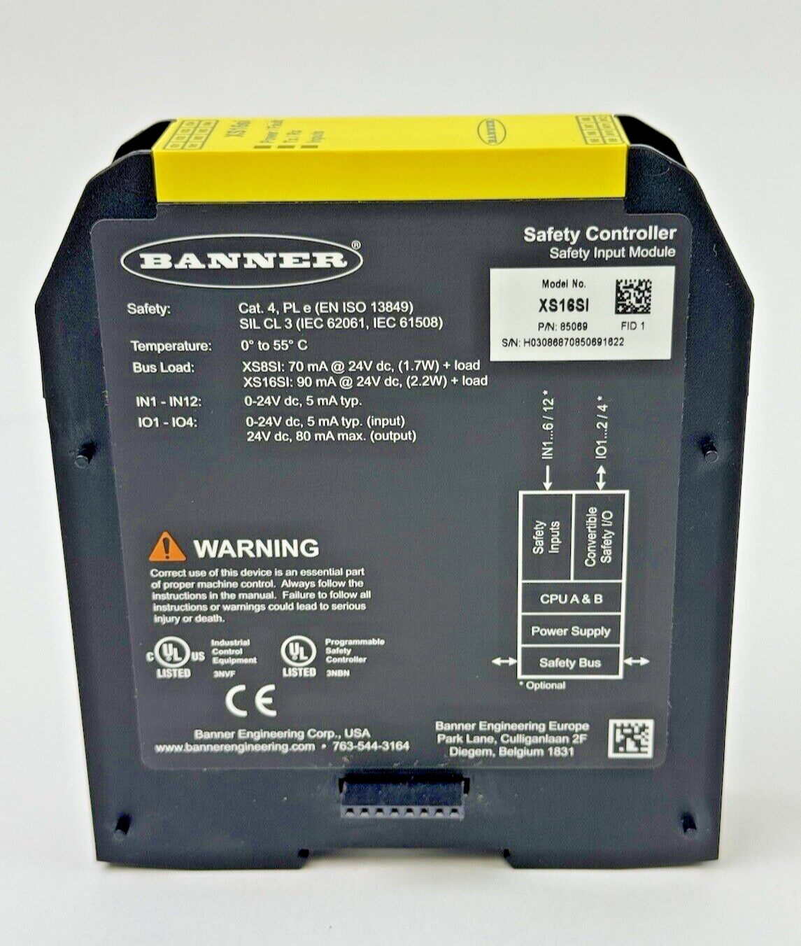 BANNER - XS16si - SAFETY CONTROLLER EXPANSION MODULE - 16 TERMINAL INPUTS,4 CONV