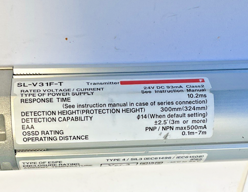 KEYENCE SL-V31F RECIEVER AND TRANSMITTER 24VDC 10.2MS VER.3
