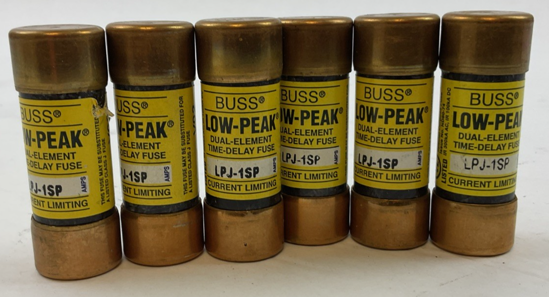 BUSS LPJ-1SP LOW-PEAK FUSE 1AMP 600VAC 300VDC (LOT OF 6)