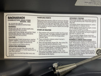 BACHARACH COMBUSTION ANALYZER / ENVIRONMENTAL MONITOR MODEL 300 120VAC 24-7053