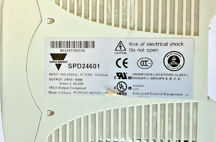 CARLO GAVAZZI SPD24601 POWER SUPPLY AC/DC CONVERTER 24VDC 2.5A 240VAC 47-63HZ