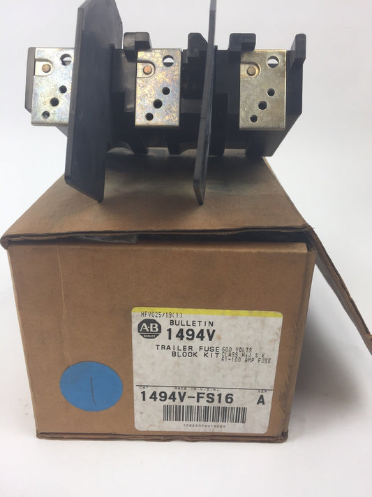 ALLEN BRADLEY 1494V-FS16 TRAILER FUSE BLOCK KIT 600V CLASS H J & K61-100A FUSE