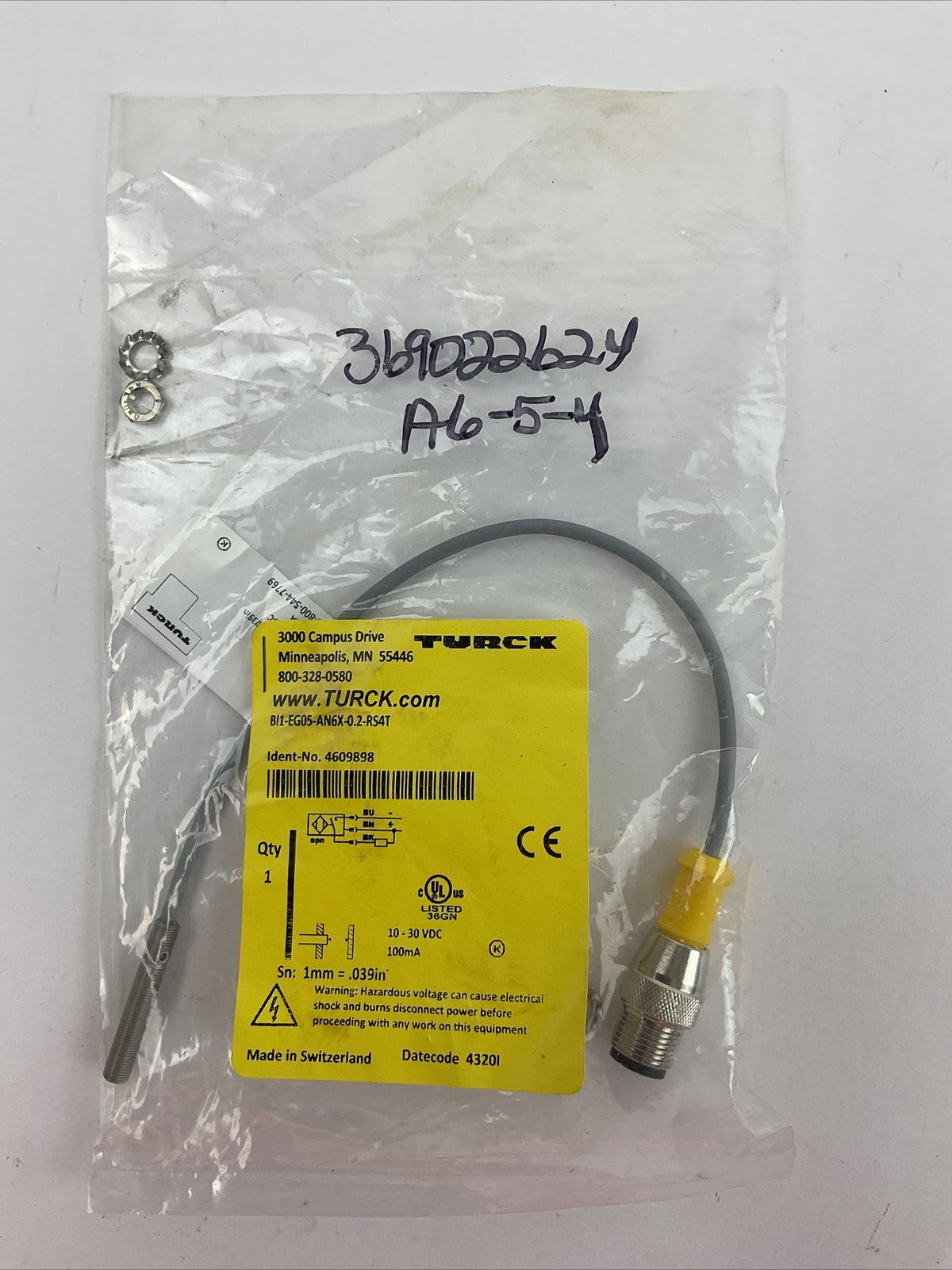TURCK BI1-EG05-AN6X-0.2-RS4T INDUCTIVE SENSOR 10-30VDC 100mA