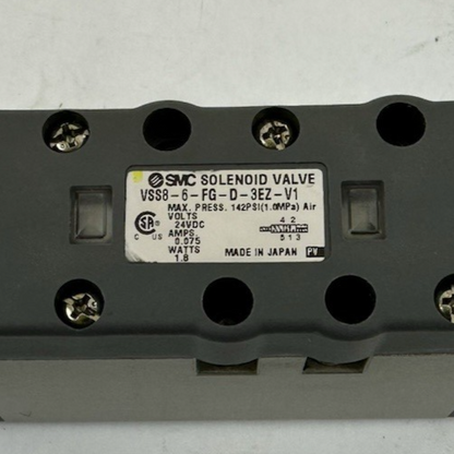 SMC VSS8-6-FG-D-3EZ-V1 SOLENOID VALVE 24VDC .075AMPS 1.8WATTS 142 PSI