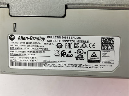 ALLEN BRADLEY 2094-BC01-MP5-M INTEGRATED AXIS MODULE SER A 2094-SE02F-M00-S0