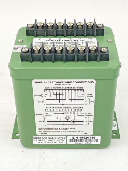 OHIO SEMITRONICS - PC5-061D - AC WATT TRANSDUCER WITH (2) CURRENT TRANSFORMERS