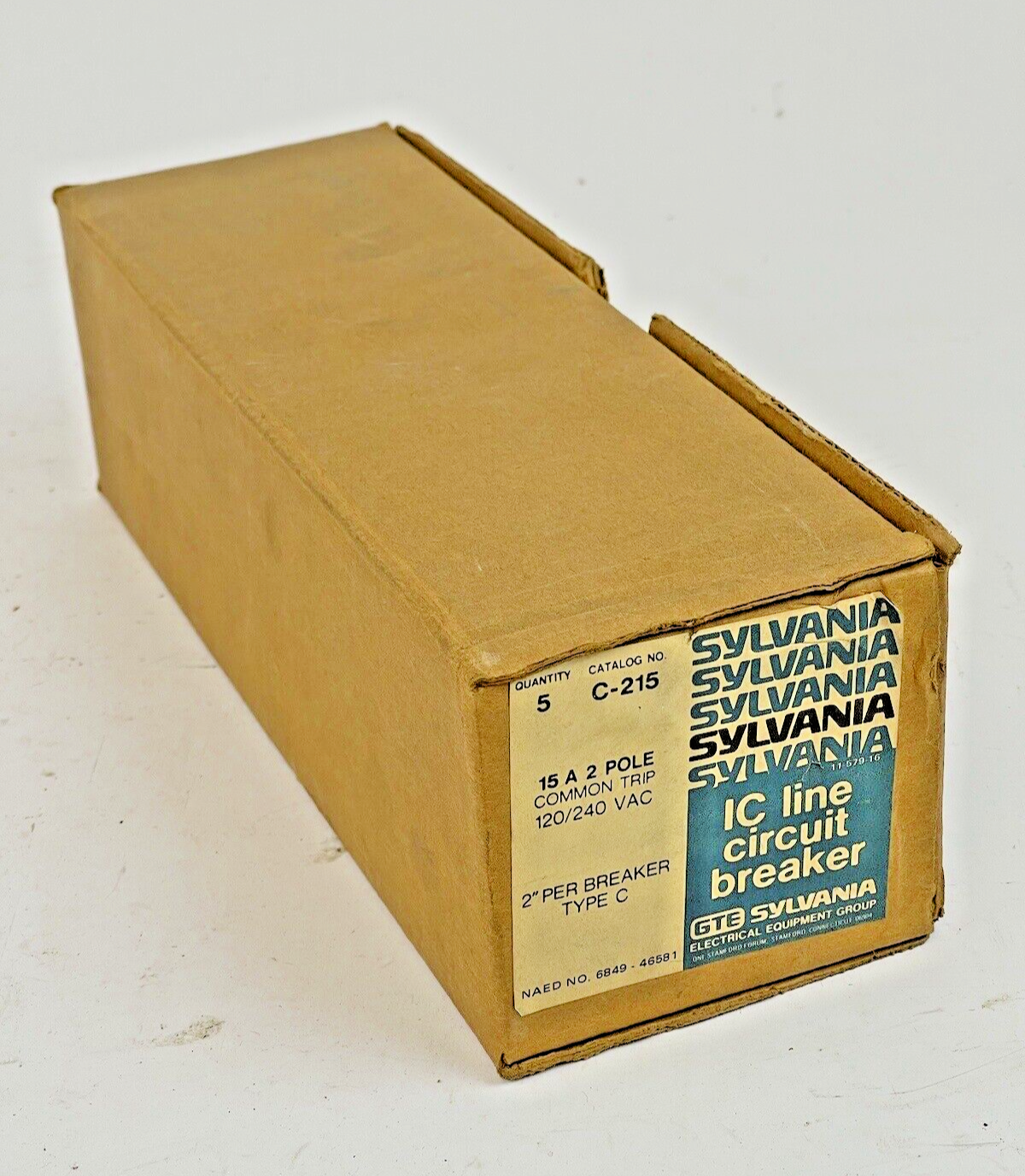 GTE SYLVANIA *BOX OF 5*-C-215- 2 POLE, 15 A, 240 VAC LC LINE CIRCUIT BREAKER
