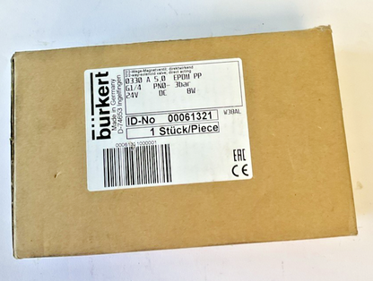 BURKERT 0330 A 5.0 SOLENIOD VALVE 3BAR  24VDC 8W