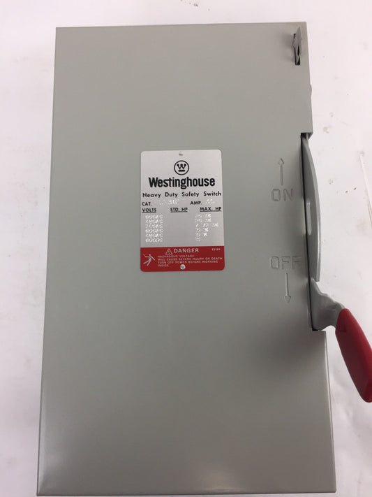 WESTINGHOUSE HUN361 30 AMPS 600 VAC 3 POLES NON-FUSIBLE SAFETY SWITCH