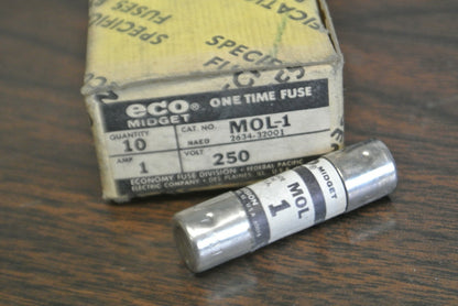 BOX of 10 / ECONOMY / ECO / FPE MOL-1 MIDGET FUSE / 1A / 250V / MOL1