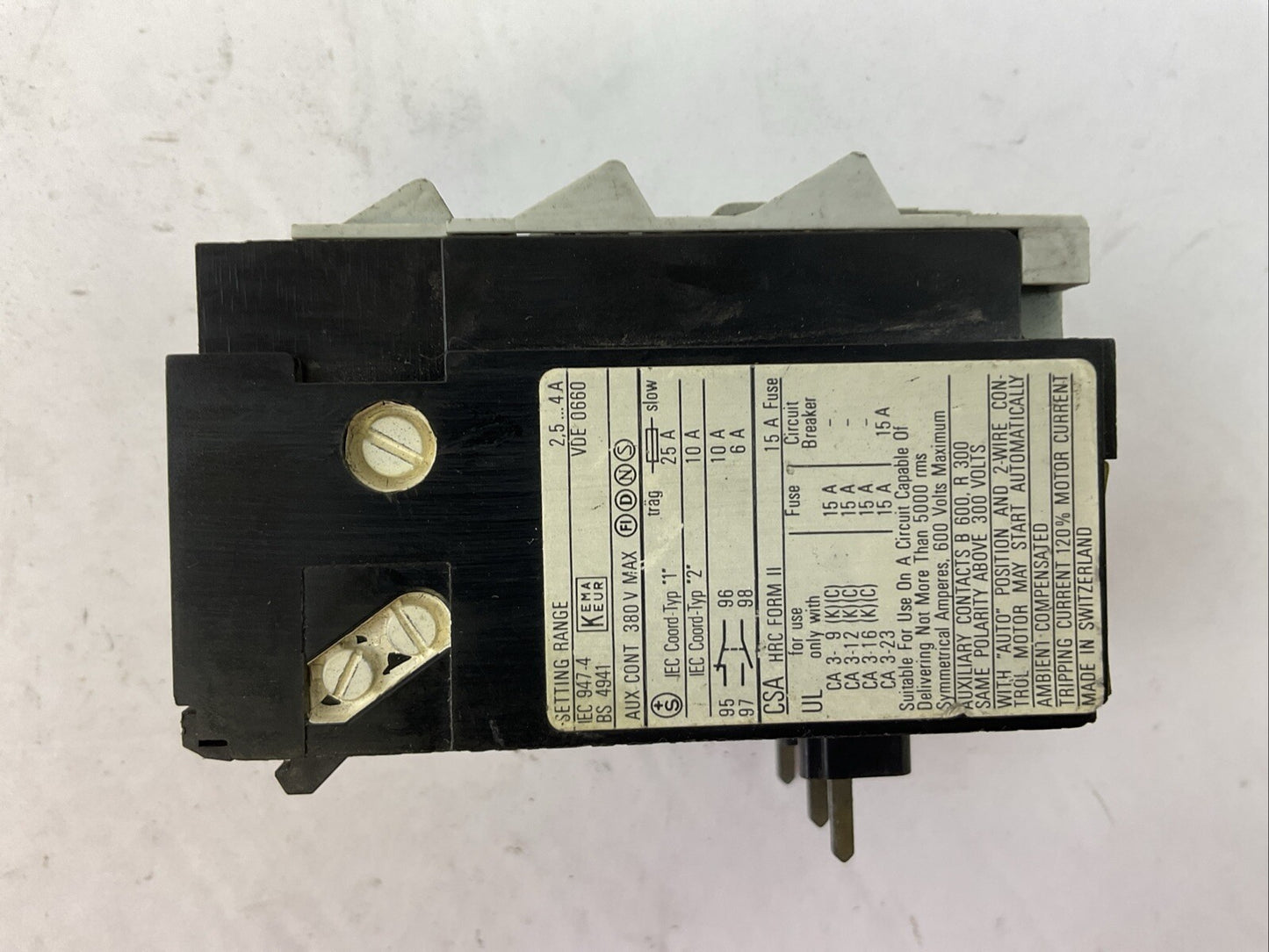 SPRECHER + SCHUH CT 3-12 OVERLOAD RELAY 600VAC 2.5-4.0A