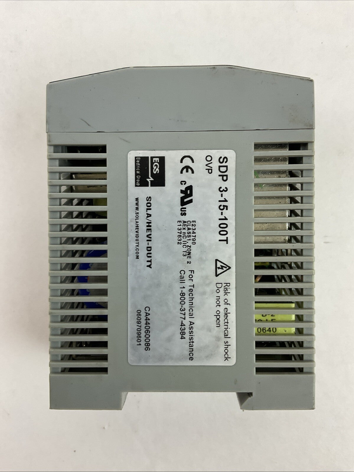 SOLA SDP 3-15-100T POWER SUPPLY 15VDC 3.4A NEC CLASS2 115/230VAC 1.1/0.7A