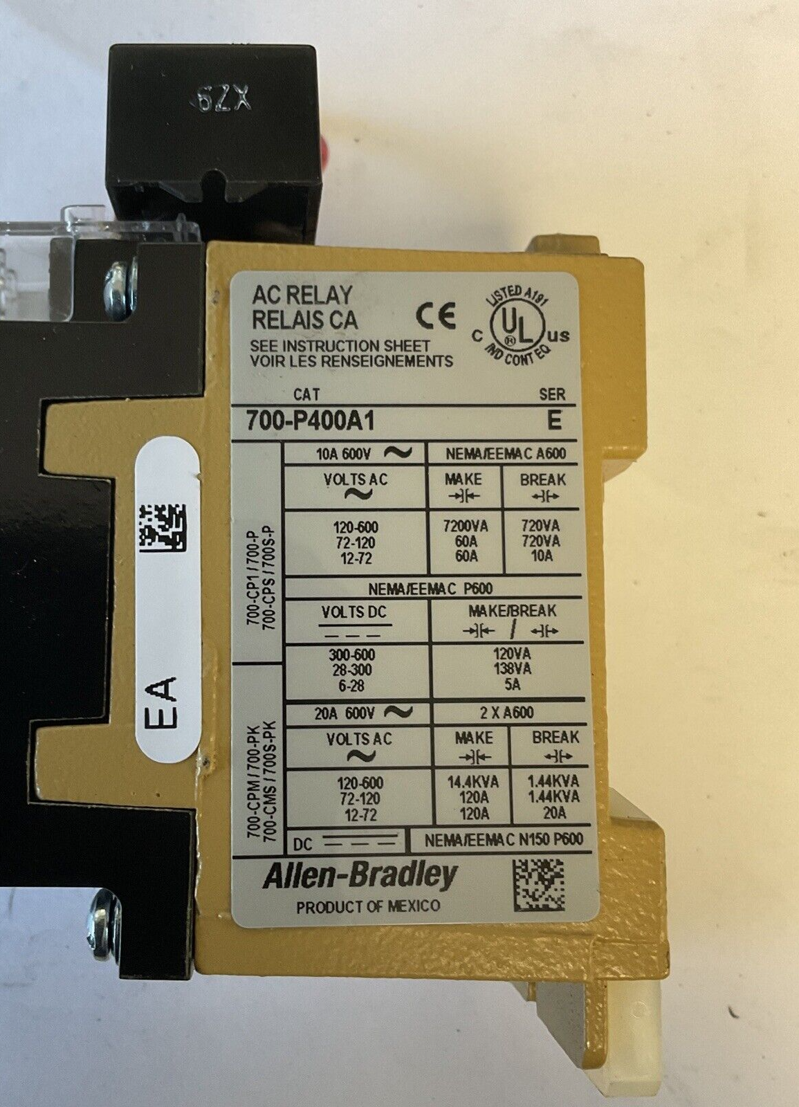 ALLEN BRADLEY 700-P400A1 AC RELAY SER.E 600VAC 10A TYPE 700-P