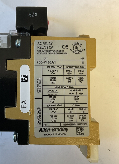 ALLEN BRADLEY 700-P400A1 AC RELAY SER.E 600VAC 10A TYPE 700-P