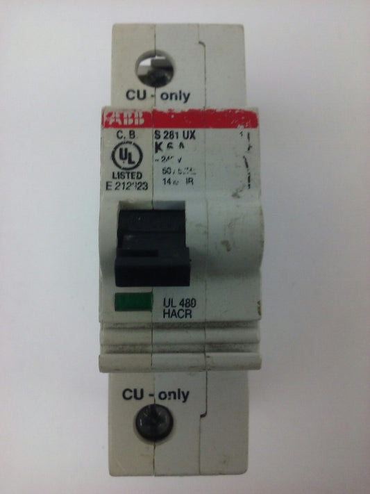 ABB, S281UX, S281UX-K6A, CIRCUIT BREAKER, 1P, 240V, 50/60HZ,14KA,6A, NEW SURPLUS