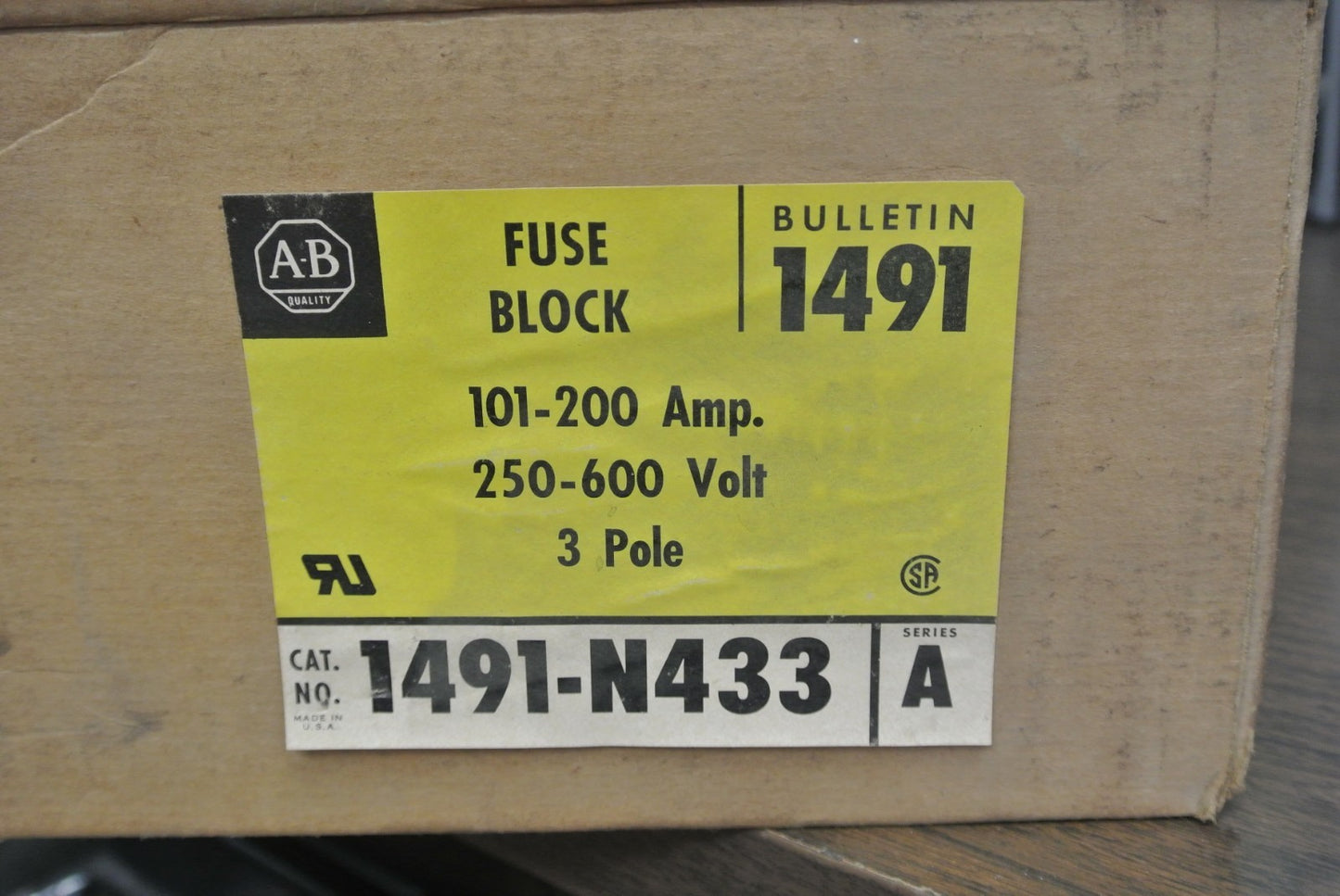 ALLEN-BRADLEY 1491-N433 FUSE BLOCK - 101-200A, 250-600V, 3P - NEW SURPLUS