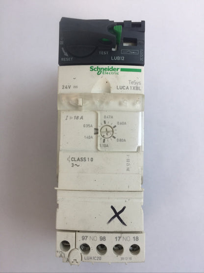 SCHNEIDER LUB12 MOTOR STARTER 600VAC 12A 10HP LUCA1XBL CONTROL UNIT 24VDC