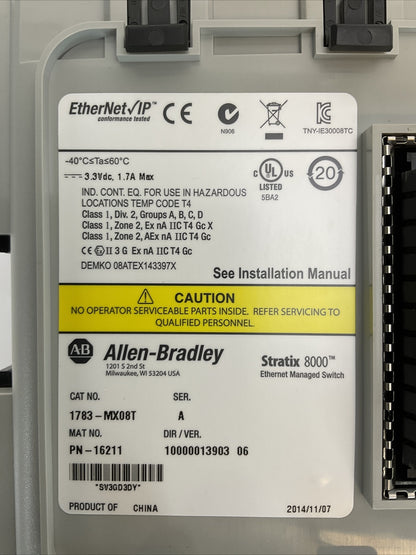 ALLEN BRADELY 1783-MX08T DIR/VER 10000013903/06 SER A STRATIX 8000 EHTERNET