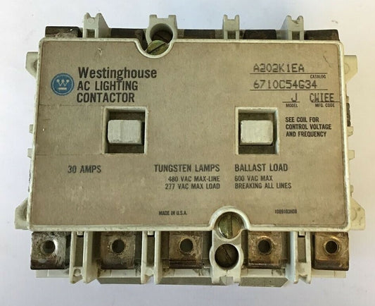WESTINGHOUSE AC LIGHTING CONTACTOR A202K1EA MODEL J 6710C54G34