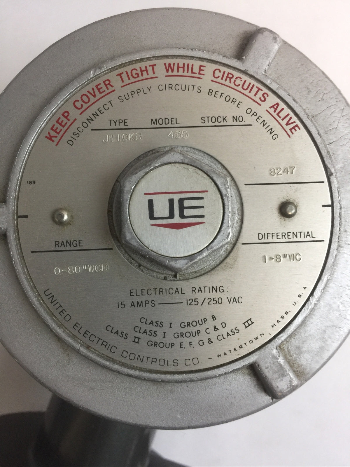 UNITED ELECTRIC J110KB 455 PRESSURE SWITCH 15AMP 125/250VAC