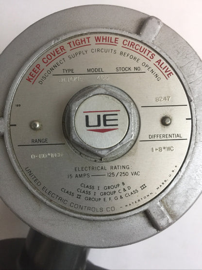 UNITED ELECTRIC J110KB 455 PRESSURE SWITCH 15AMP 125/250VAC