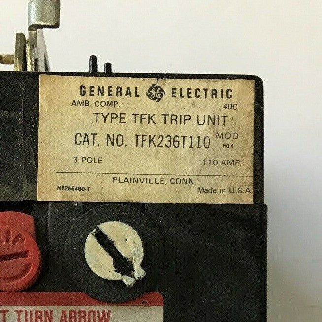 GE TFK236T110 110AMP TYPE TFK 3POLE TRIP UNIT