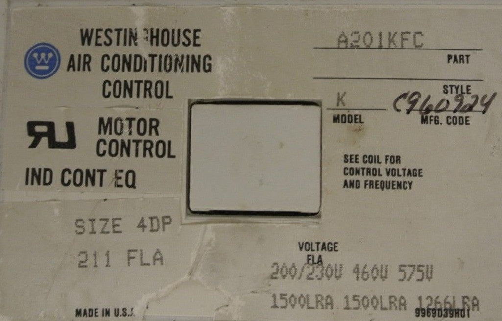WESTINGHOUSE A201KFC MODEL K - AIR CONDITIONING MOTOR CONTROL SIZE 4DP 120V COIL