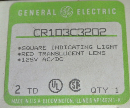 GE CR103C3202 - SQUARE INDICATING LIGHT - RED LENS - 125V AC/DC - NEW SURPLUS