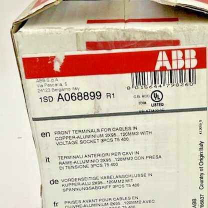 ABB 1SDA068899 TERMINAL COVER WITH LUGS 250 MCM-2/0 AL7CU