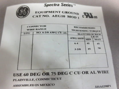 GE AEG10, MODEL 1 BONDED EQUIPMENT GROUND KIT - NEW SURPLUS, BUT 1 PIECE MISSING