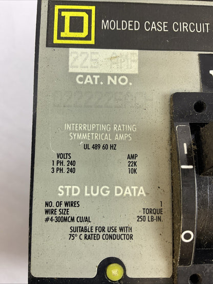 SQUARE D Q222225ACH CIRCUIT BREAKER 225AMP 240VAC 2POLE