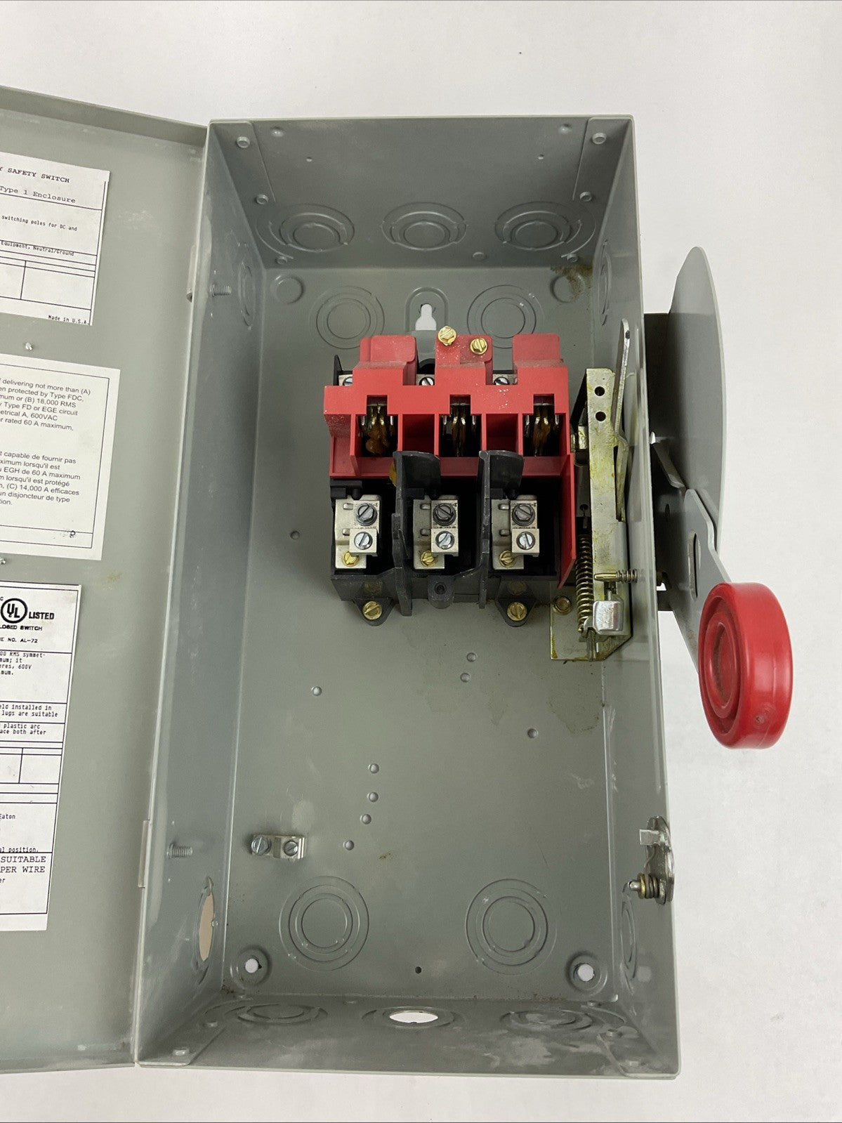 EATON DH361UGK 600VAC 30HP 30A 250VDC 5HP NON-FUSIBLE SAFETY SWITCH
