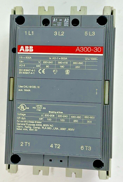 ABB A300-30 CONTACTOR 600VAC 400A 3PH 300HP
