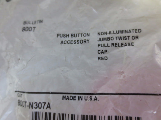 ALLEN-BRADLEY 800T-N307A NON-ILLUMINATED JUMBO TWIST or PULL RELEASE CAP - RED