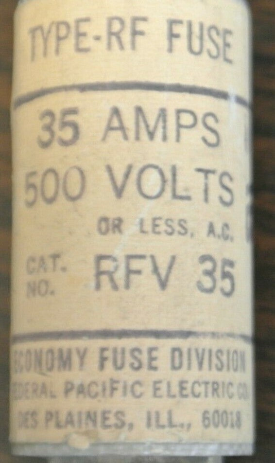 ECONOMY / FPE RFV35 TYPE RF SEMICONDUCTOR FUSE / 500V / 35A / NEW SURPLUS / EACH