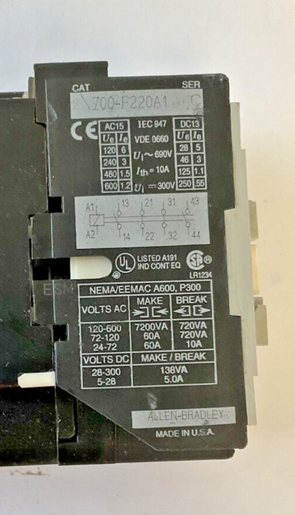 ALLEN BRADLEY 700-F220A1 CONTACTOR SER.C 120V