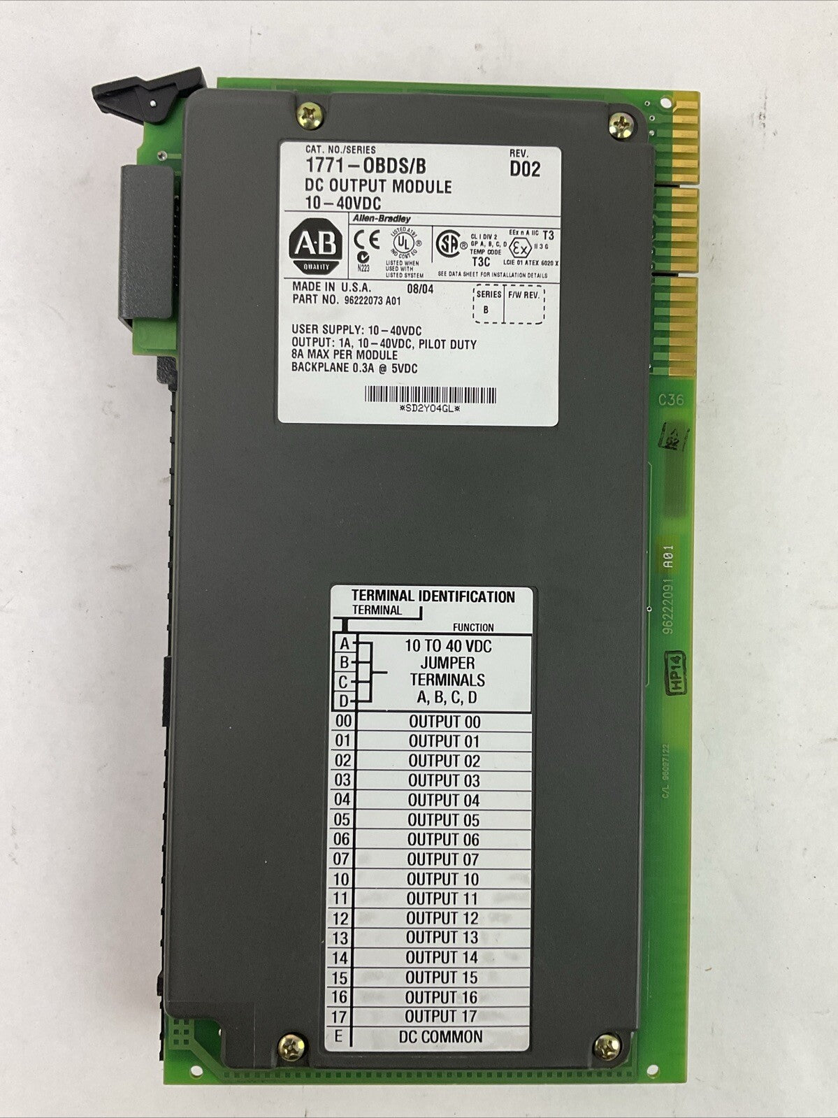 ALLEN BRADLEY 1771-OBDS/B REV D02 DC OUTPUT MODULE 10-40VDC
