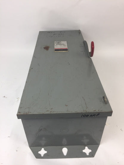 WESTINGHOUSE HUN363 HEAVY DUTY SAFETY SWITCH 100AMP 600VAC 75HP TYPE 1 ENCLOSURE