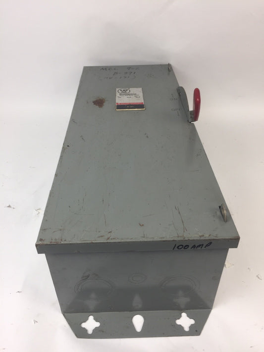 WESTINGHOUSE HUN363 HEAVY DUTY SAFETY SWITCH 100AMP 600VAC 75HP TYPE 1 ENCLOSURE
